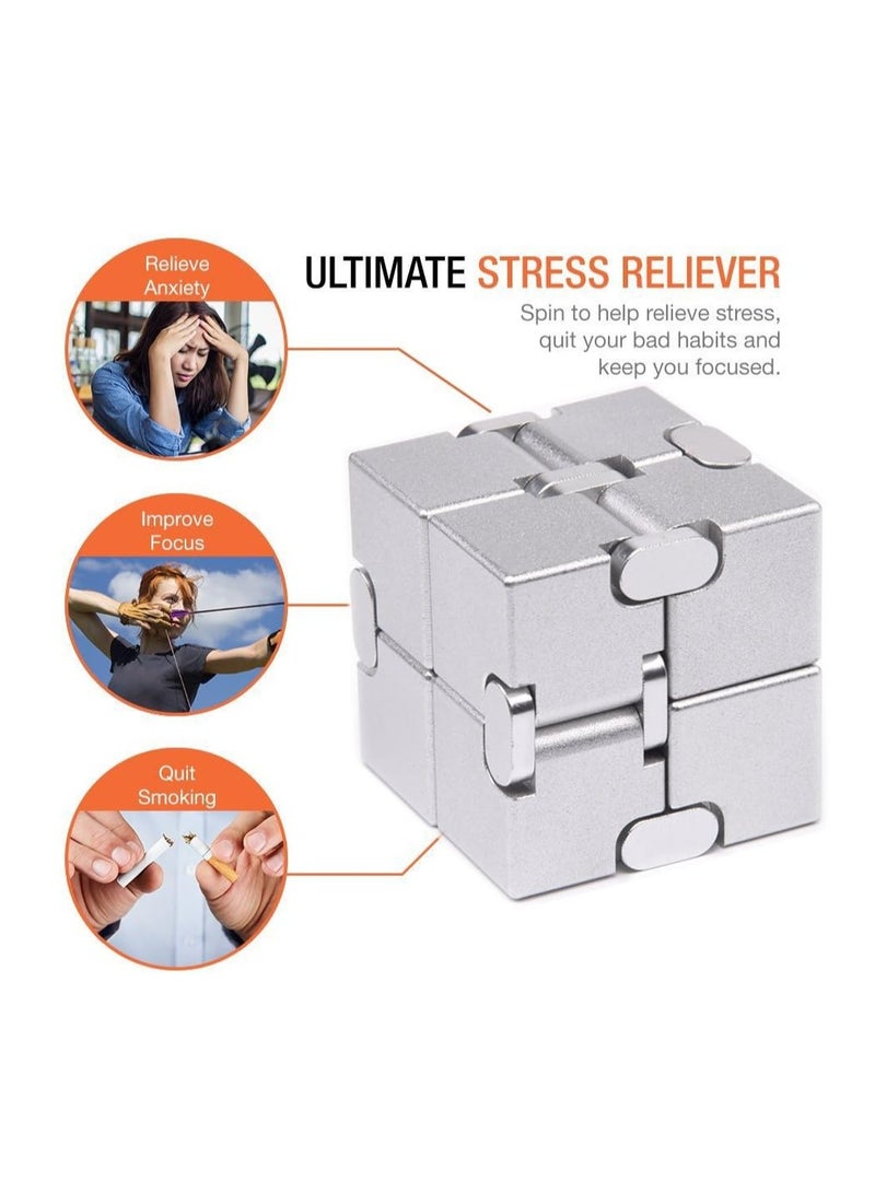 Fidget Rubik's Cube New Version Fidget Finger Toys - Metal Infinity Rubik's Cube for Stress and Anxiety Relief/ADHD, Super Durable Sensory Gift for Adults and Teens Kids (Silver) - Image 4